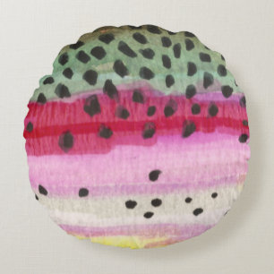 Rainbow Trout Fishing Round Pillow