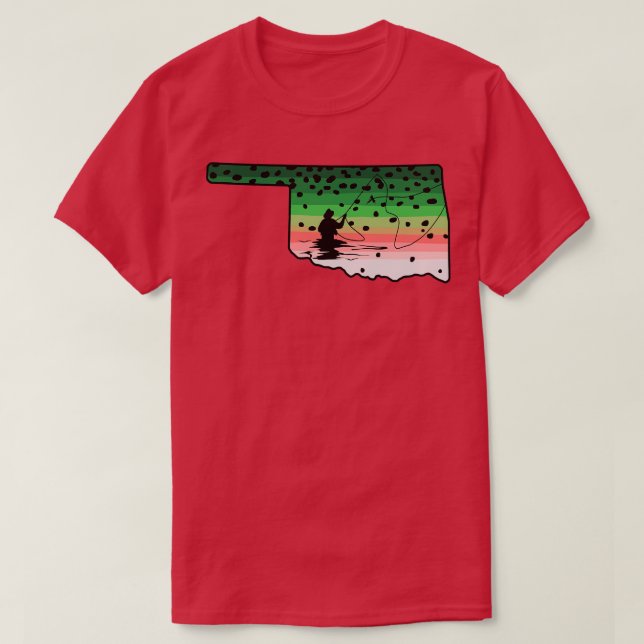 Rainbow Trout Fly Fish Oklahoma State Map Fly Fish T-Shirt (Design Front)