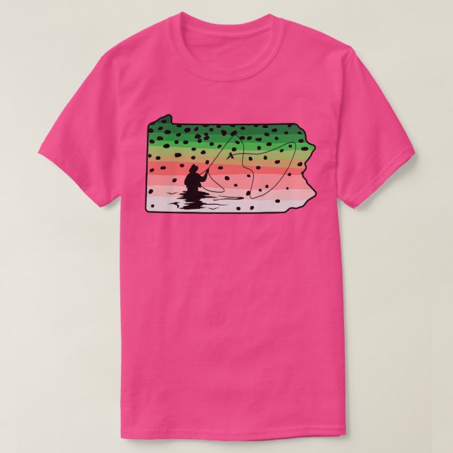 Rainbow Trout Fly Fish Pennsylvania State Map Fly  T-Shirt (Design Front)