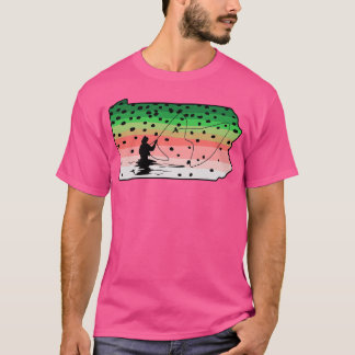 Rainbow Trout Fly Fish Pennsylvania State Map Fly T-Shirt