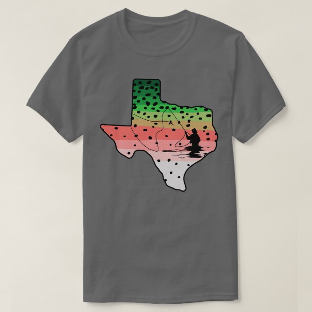 Rainbow Trout Fly Fish Texas State Map Fly Fishing T-Shirt (Design Front)