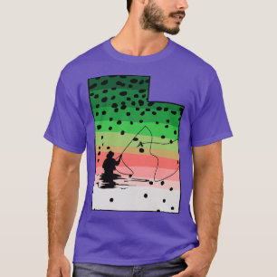 Rainbow Trout Fly Fish Utah State Map Fly Fishing T-Shirt