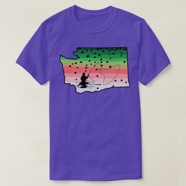 Rainbow Trout Fly Fish Washington State Map Fly Fi T-Shirt (Design Front)