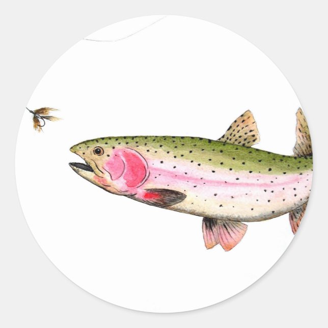 Rainbow Trout Fly Fishing Classic Round Sticker (Front)