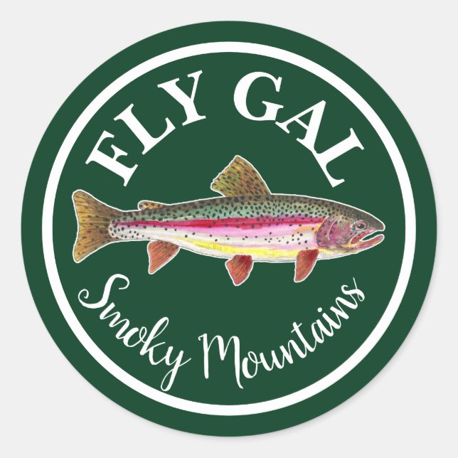 Rainbow Trout Fly Fishing FLY GAL Personalize Classic Round Sticker (Front)
