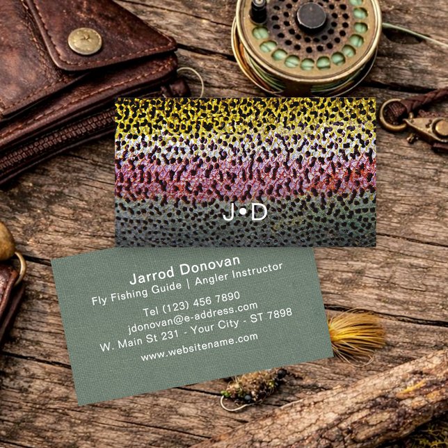 Rainbow Trout Fly Fishing Instructor Outdoor Guide Business Card (Creator Uploaded)