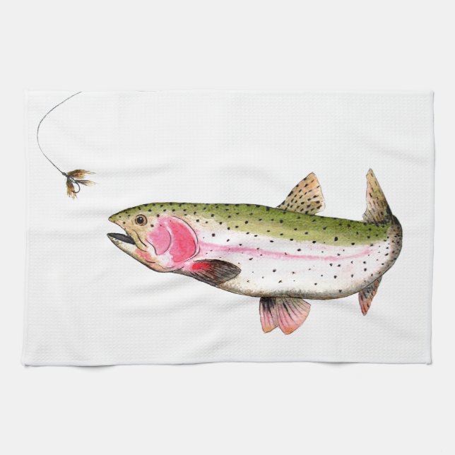 Rainbow Trout Fly Fishing Kitchen Towel (Horizontal)