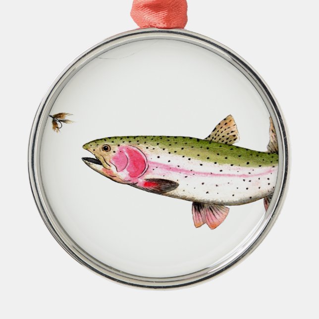 Rainbow Trout Fly Fishing Metal Ornament (Front)