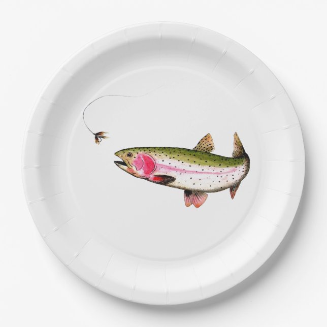 Rainbow Trout Fly Fishing Paper Plate (Front)