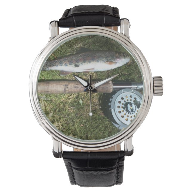 rainbow trout, fly fishing rod & reel watch (Front)