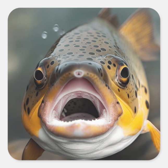 Rainbow Trout Flying Fishing Square Sticker (Front)