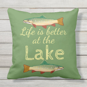 Rainbow Trout   Life is better at the Lake Outdoor Pillow