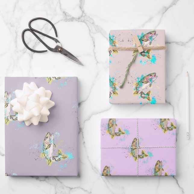 Rainbow Trout Purple Wrapping Paper Sheets (Front)