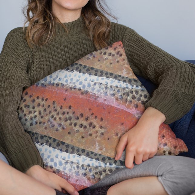 Rainbow Trout Skin Abstract Pattern Printed Throw Pillow (Creator Uploaded)