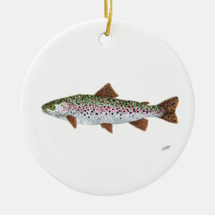 Rainbow Trout swim Ceramic Ornament
