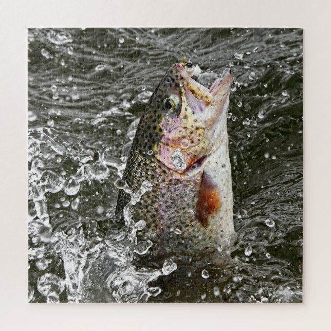 Rainbow Trout Takes The White Worm Fishing Jigsaw Puzzle (Vertical)