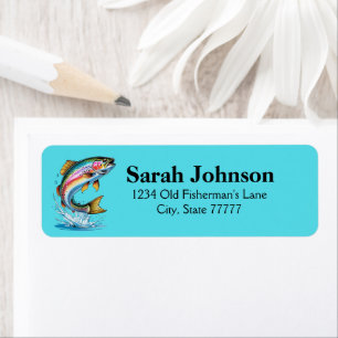 Rainbow Trout Teal Fish Illustration Address Label