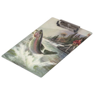 Rainbow Trout, Vintage Fisherman Fishing for Fish Clipboard