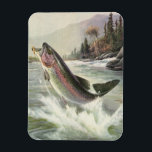 Rainbow Trout, Vintage Fisherman Fishing for Fish Magnet<br><div class="desc">Vintage illustration sports design featuring a fisherman fishing in a river. A rainbow trout is splashing and jumping out of the water.</div>