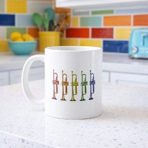 Rainbow Trumpet Lineup Colorful Brass Instrument Coffee Mug