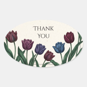 Rainbow Tulip Wedding Thank You Oval Sticker