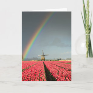 Rainbow, tulips and windmill greeting card