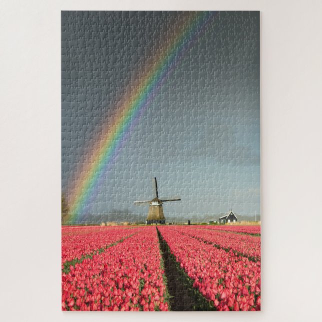 Rainbow, tulips and windmill in Holland Jigsaw Puzzle (Vertical)