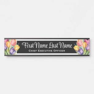 Rainbow Tulips Floral Office Door Signs Name Plate