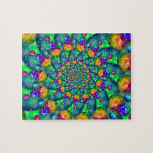 Rainbow Turquoise Bokeh Fractal Jigsaw Puzzle