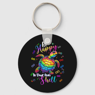 Rainbow Turtle Be Happy In Own Shell Au Awareness Keychain