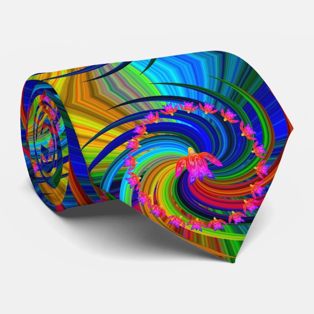 Rainbow turtle print tie (Rolled)