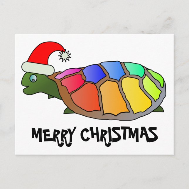 Rainbow Turtle with Santa Hat Holiday Postcard (Front)