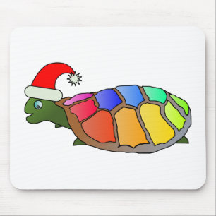 Rainbow Turtle with Santa Hat Mouse Pad