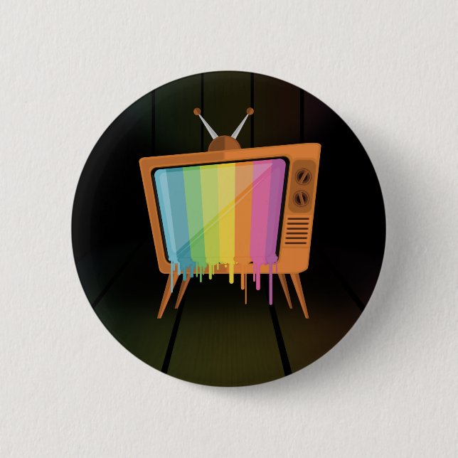 Rainbow TV 2 Inch Round Button (Front)