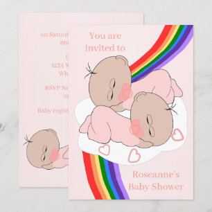 Rainbow Twin Baby Girls Baby Shower Invitation
