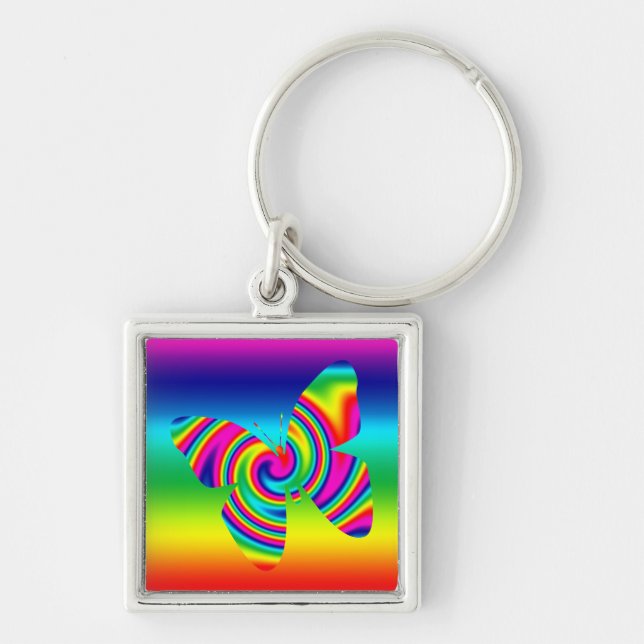 Rainbow Twirl Butterfly Keychain (Front)