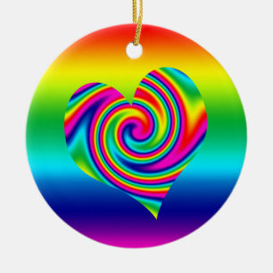 Rainbow Twirl Heart Ceramic Ornament