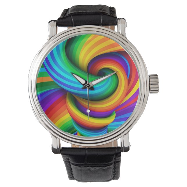 Rainbow Twisted Tornado Vortex - Optical Illusion Watch (Front)