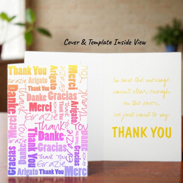 Rainbow Typography Modèle de Merci multilingue (Colorful multilingual word cloud thank you and inside message template text. )