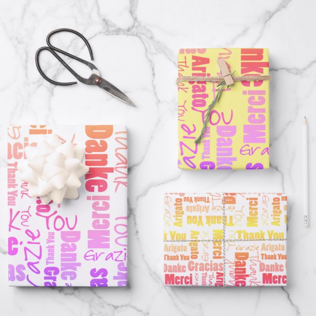 Rainbow Typography Multilingual Thank You  Wrapping Paper Sheet (Front)