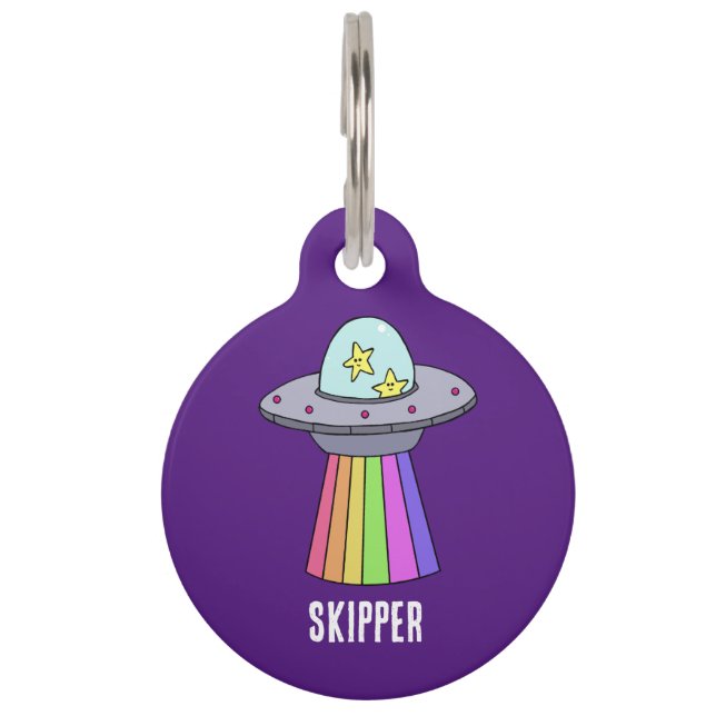 Rainbow UFO Personalized Pet Tag (Front)