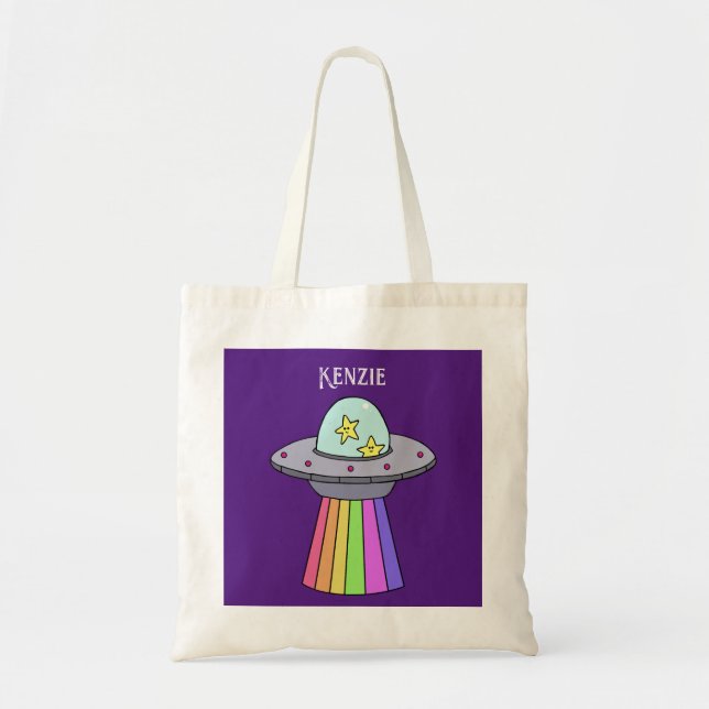 Rainbow UFO Personalized Tote Bag (Front)