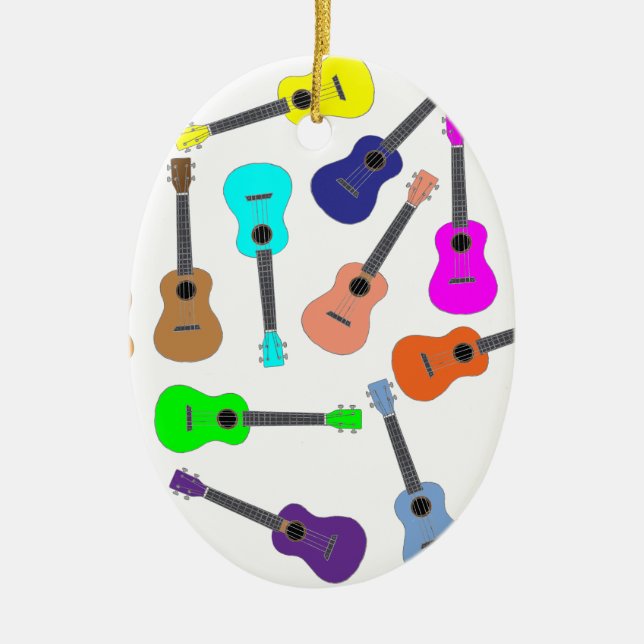 Rainbow Ukulele Ceramic Ornament (Front)