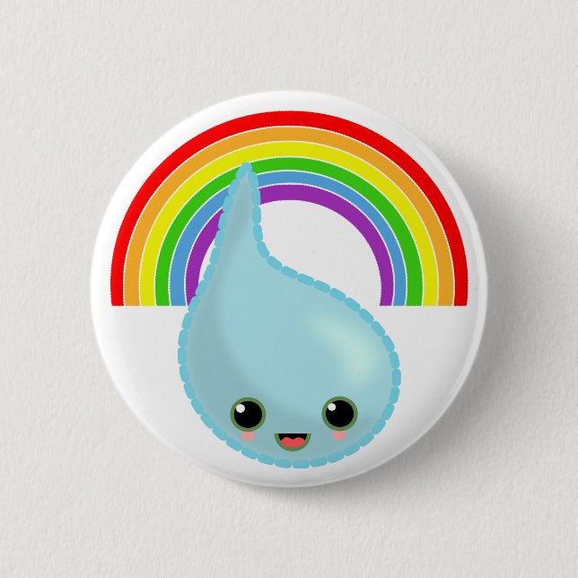 rainbow umbrella drop rain 2 inch round button (Front)