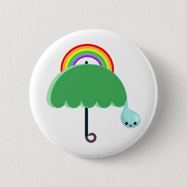 rainbow umbrella drop rain 2 inch round button (Front)