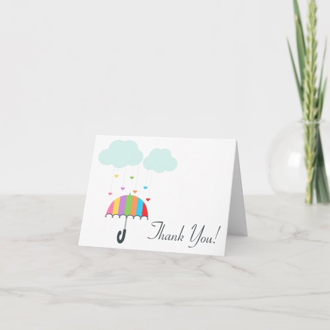 Rainbow Umbrella Neutral Baby Shower Thank You (Front)