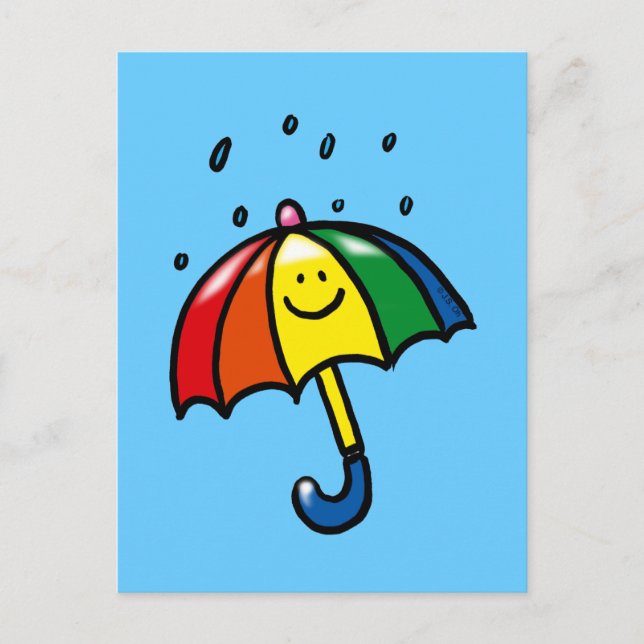 Rainbow umbrella & rain drops postcard (Front)