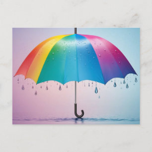 Rainbow Umbrella with Raindrops Postcard