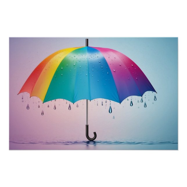 Rainbow Umbrella with Raindrops Poster (Front)