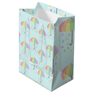 Rainbow Umbrellas with Hearts Water Drops Medium Gift Bag